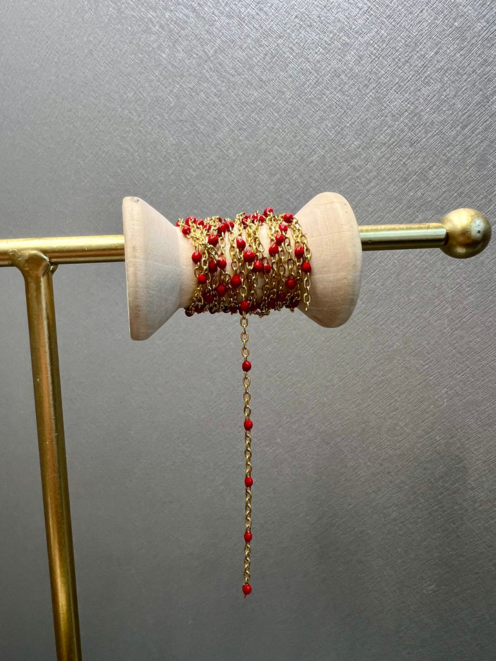 Ellegi Bijoux | Bracciale saldato maglia dorata con sfere rosse
