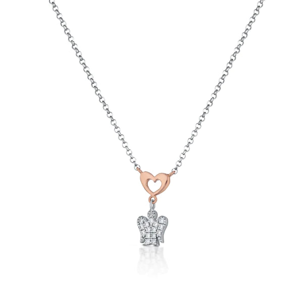 Roberto Giannotti | Collana con angelo e cuore in argento rosato