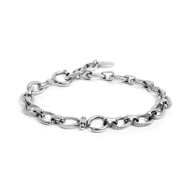 Marlù | Bracciale catena a maglie larghe texturizzate al centro moschettone ad anello