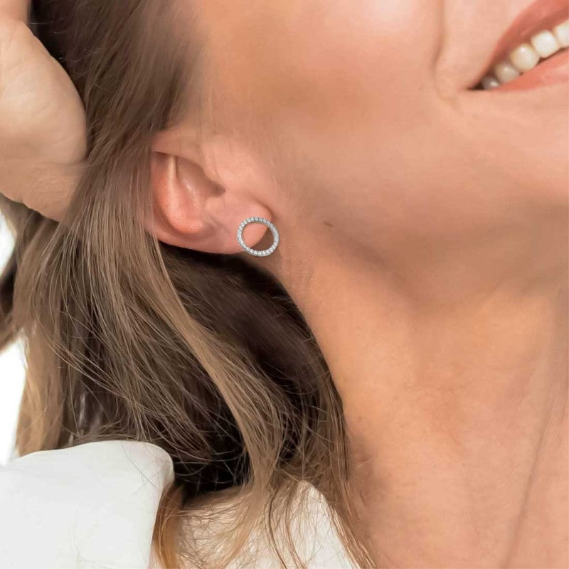 Marlù | Orecchino a lobo cerchio 1,4 cm con zirconi bianchi