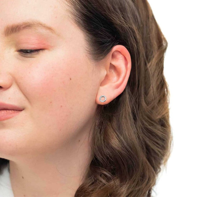 Marlù | Orecchino a lobo cerchio 0,8 cm con zirconi bianchi