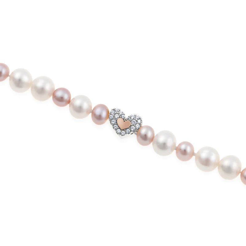 Roberto Giannotti | Bracciale di perle bianche e rosa con cuore e zirconi in argento rosato