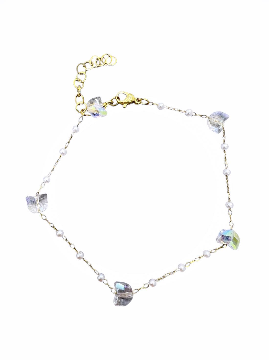 Ellegi Bijoux | Cavigliera con perle e pietre bianche in acciaio