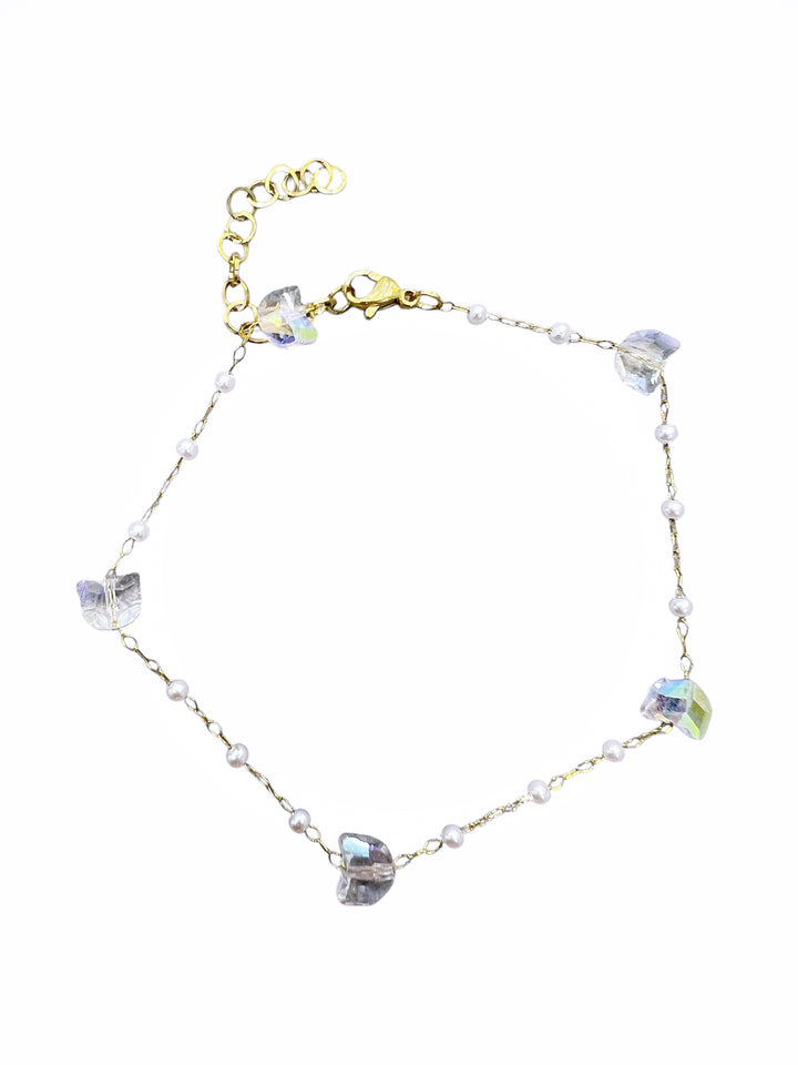 Ellegi Bijoux | Cavigliera con perle e pietre bianche in acciaio