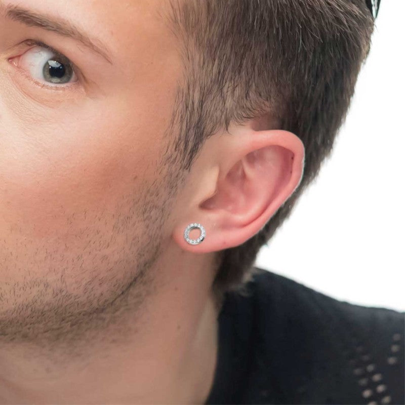 Marlù | Orecchino a lobo cerchio 0,8 cm con zirconi bianchi