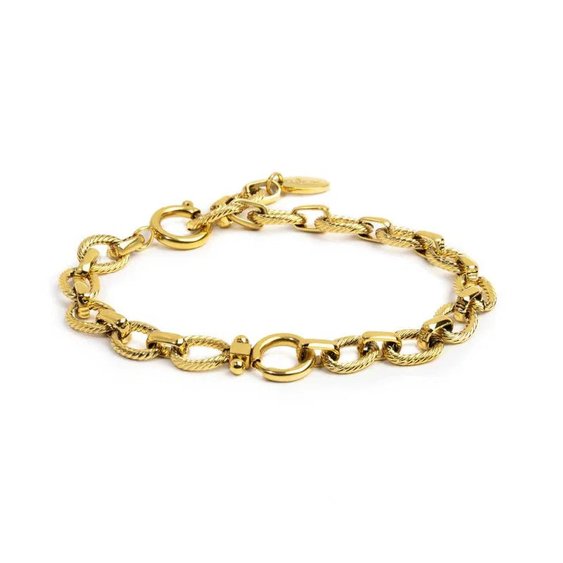 Marlù | Bracciale catena a maglie larghe texturizzate al centro moschettone ad anello