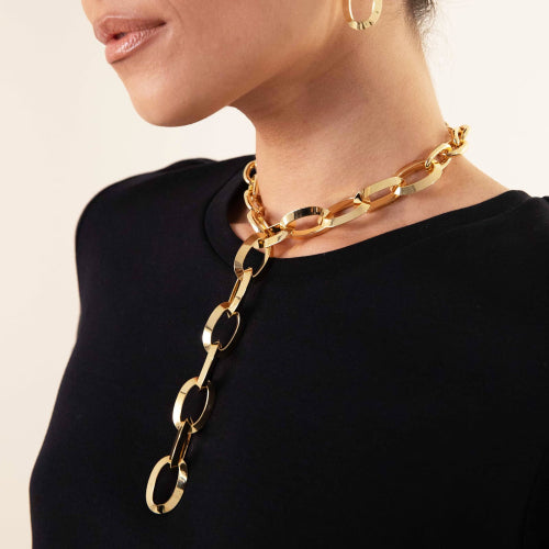 UNOAERRE |Collana catena dorata ovale Triangoli