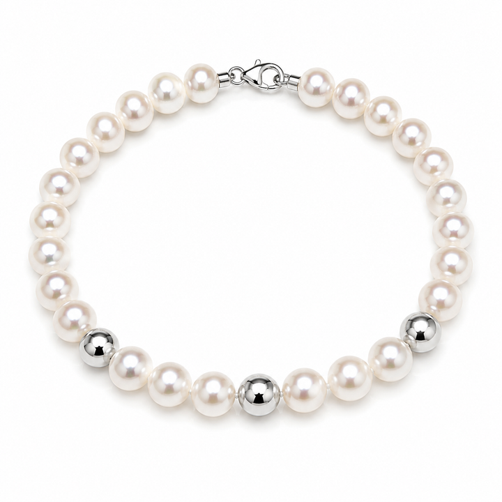 Ellegi Gioielli | Bracciale di perle con 3 sfere lisce in oro