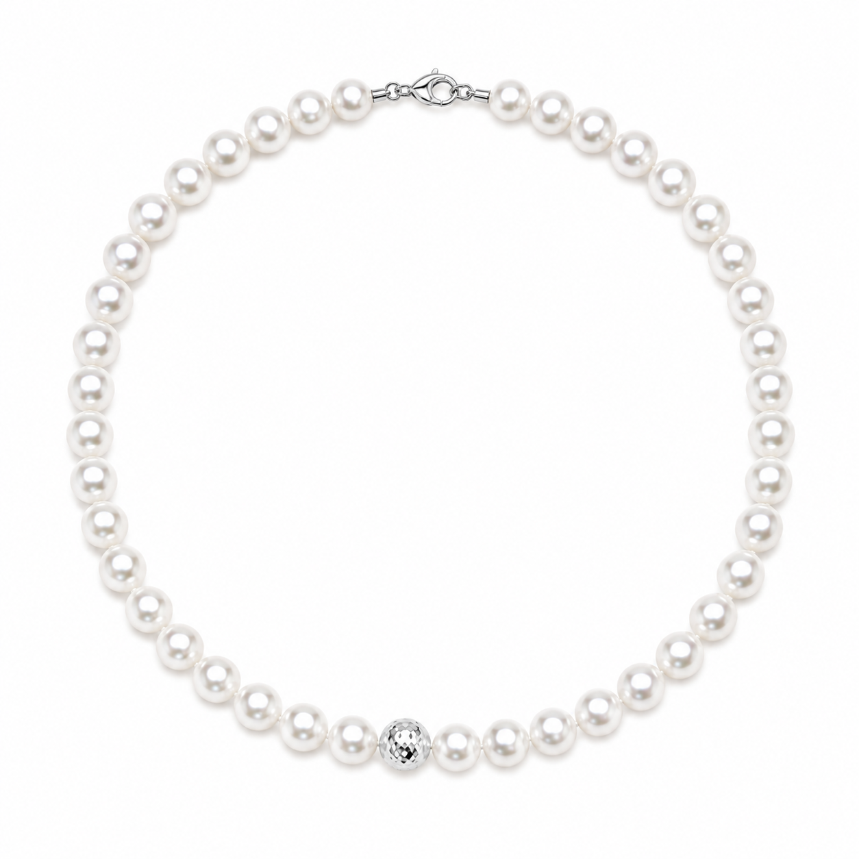 Ellegi Gioielli | Collana di perle con sfera in oro bianco disco ball