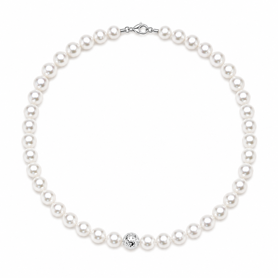 Ellegi Gioielli | Collana di perle con sfera in oro bianco disco ball