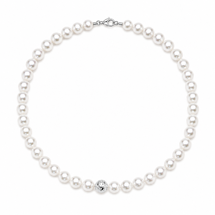 Ellegi Gioielli | Collana di perle con sfera in oro bianco disco ball