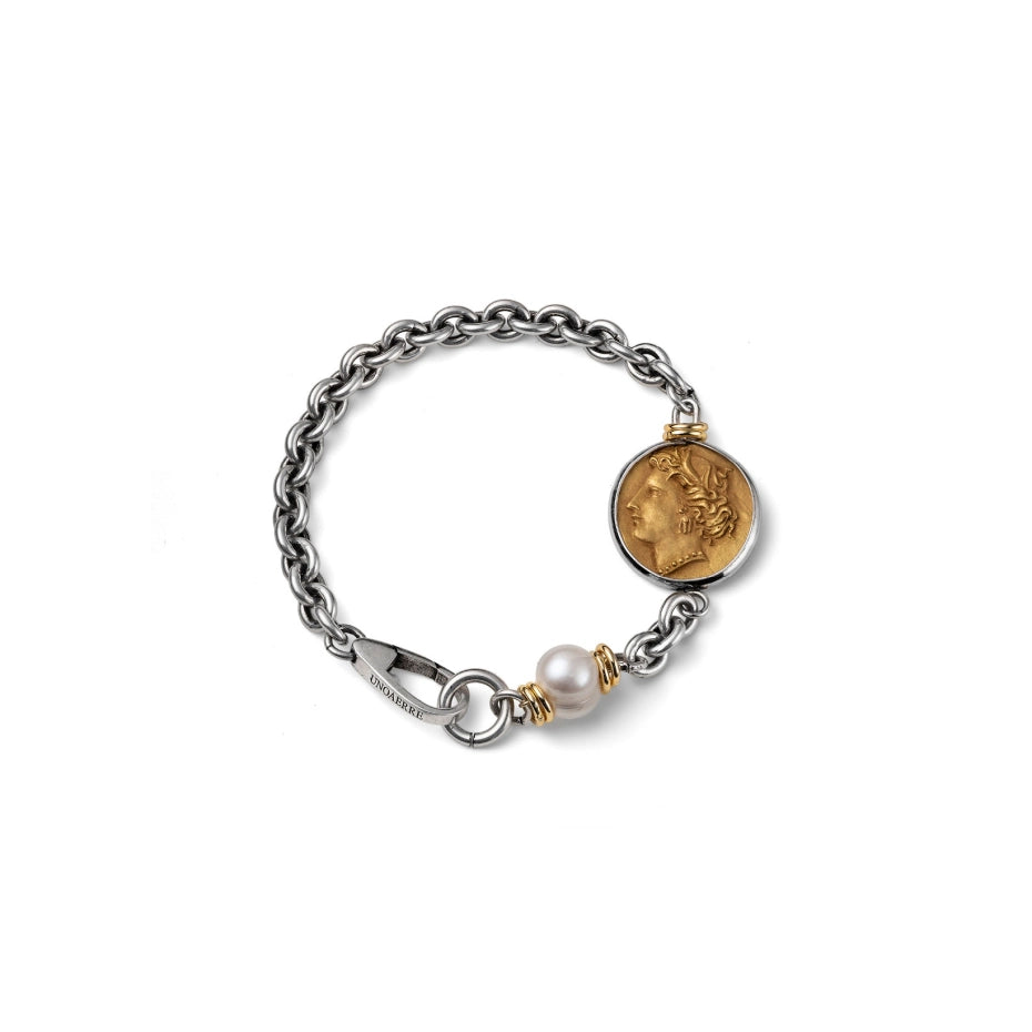UNOAERRE | Bracciale argentato con medaglia greca
