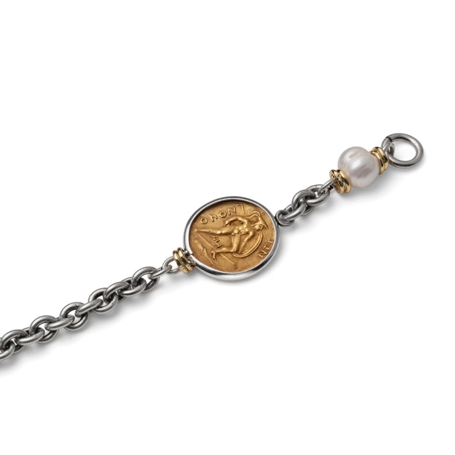 UNOAERRE | Bracciale argentato con medaglia greca