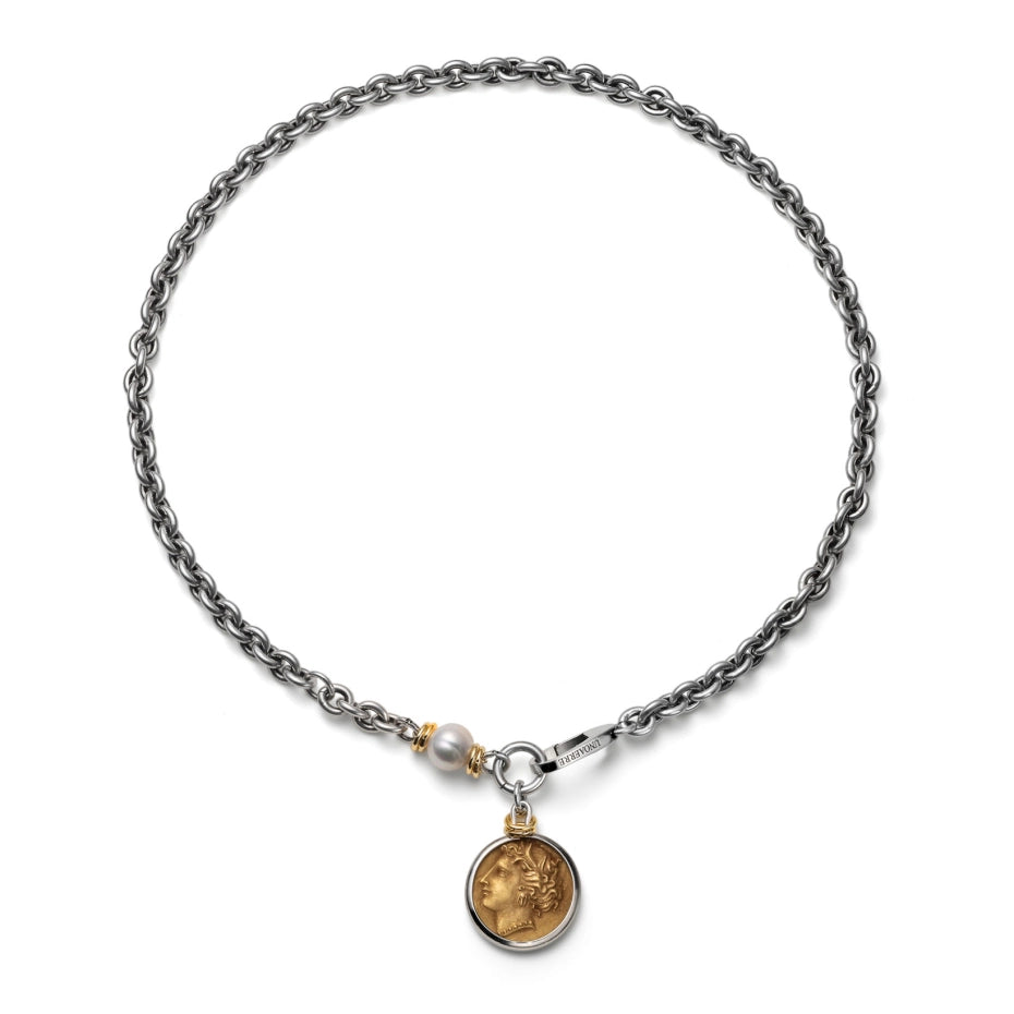Unoaerre | Collana argentata con medaglia greca
