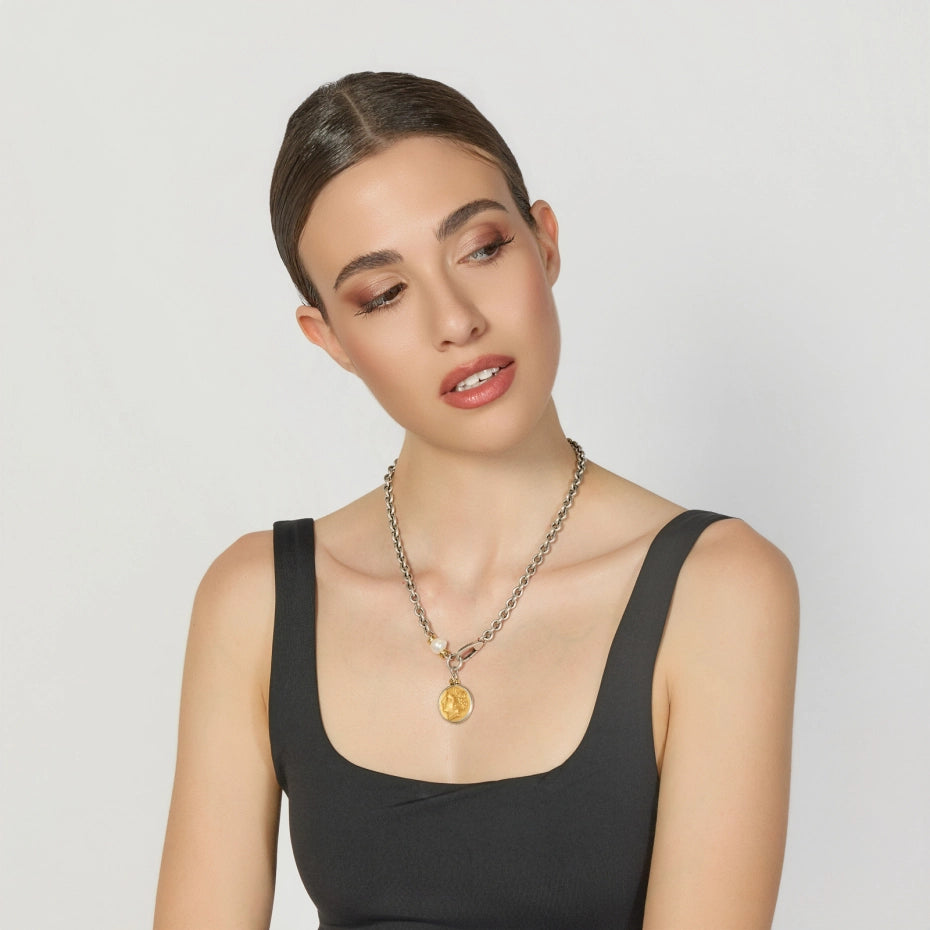 Unoaerre | Collana argentata con medaglia greca