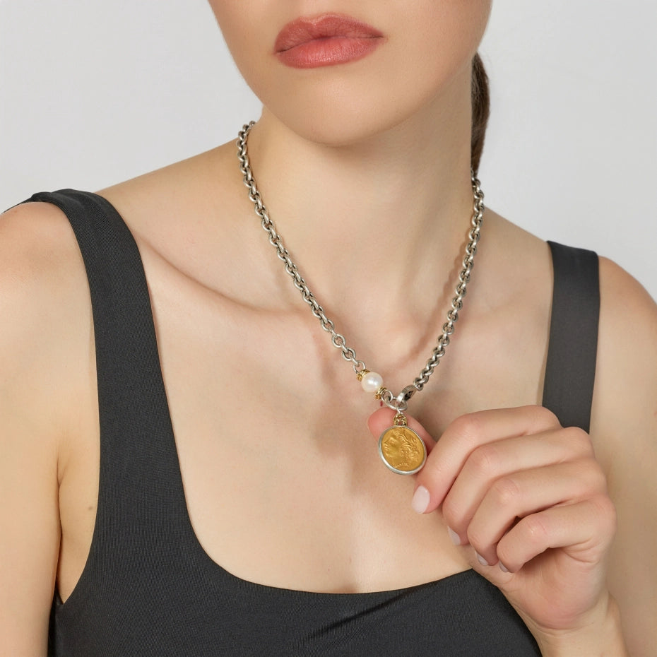 Unoaerre | Collana argentata con medaglia greca
