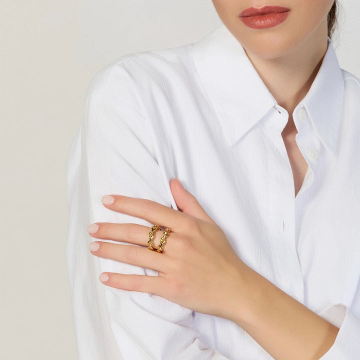 Unoaerre | Anello Dorato Doppio Filo Intrecciato