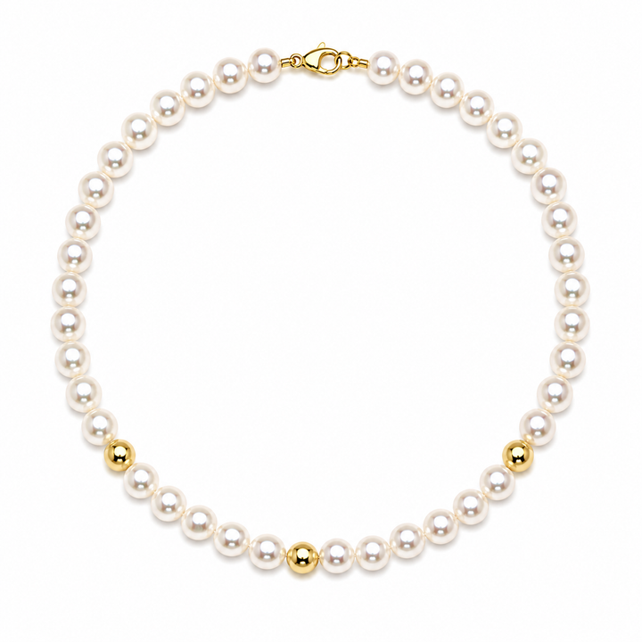 Ellegi Gioielli | Collana di perle con 3 sfere lisce in oro bianco