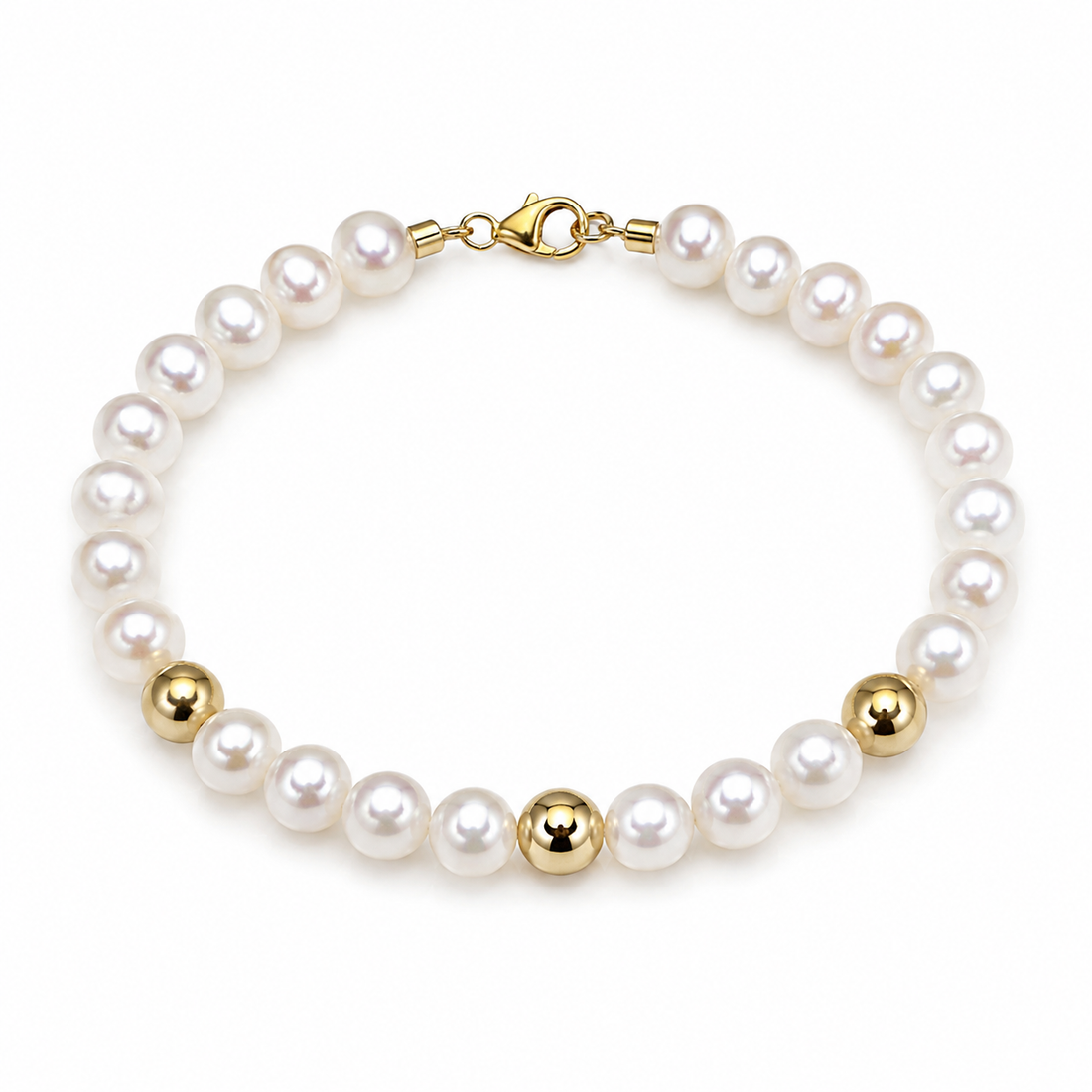 Ellegi Gioielli | Bracciale di perle con 3 sfere lisce in oro
