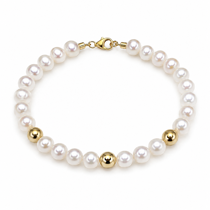 Ellegi Gioielli | Bracciale di perle con 3 sfere lisce in oro
