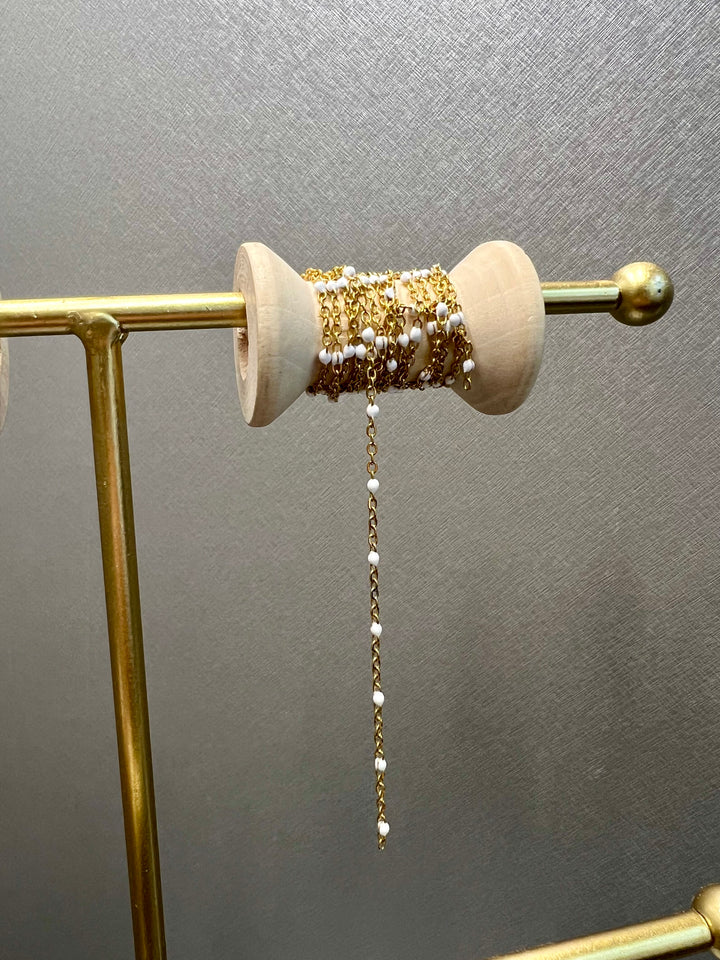 Ellegi Bijoux | Bracciale saldato maglia dorata con sfere bianche