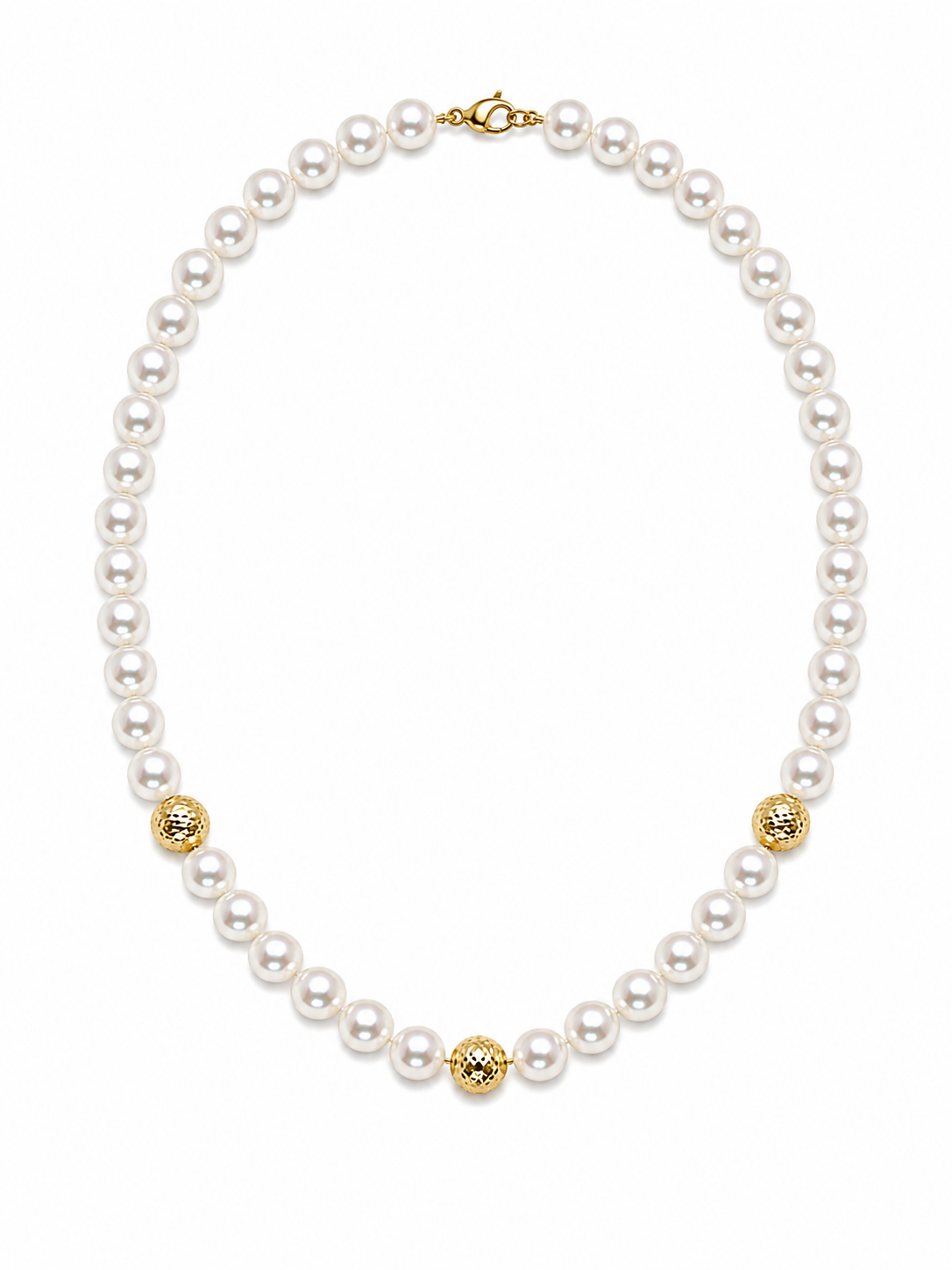 Ellegi Gioielli | Collana di perle con 3 sfere in oro sfaccettate