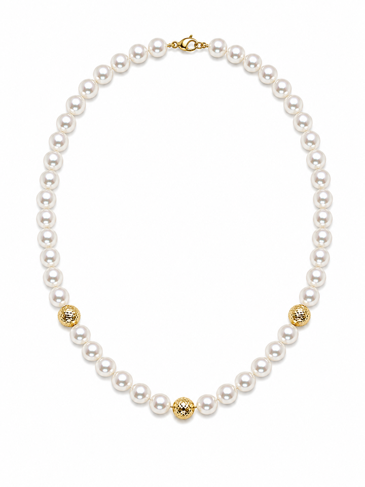 Ellegi Gioielli | Collana di perle con 3 sfere in oro sfaccettate