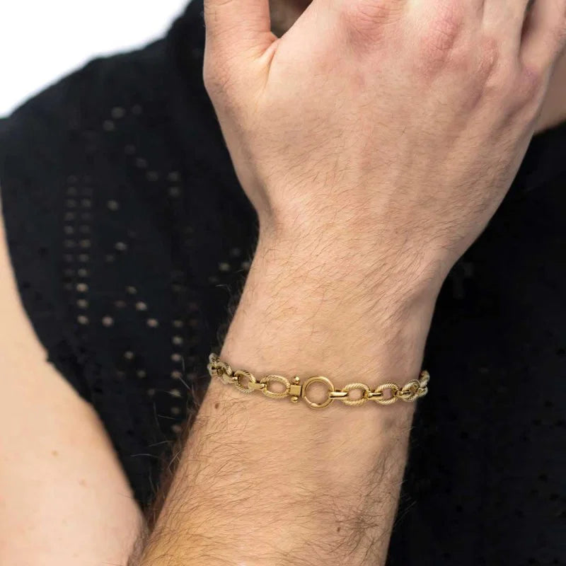 Marlù | Bracciale catena a maglie larghe texturizzate al centro moschettone ad anello