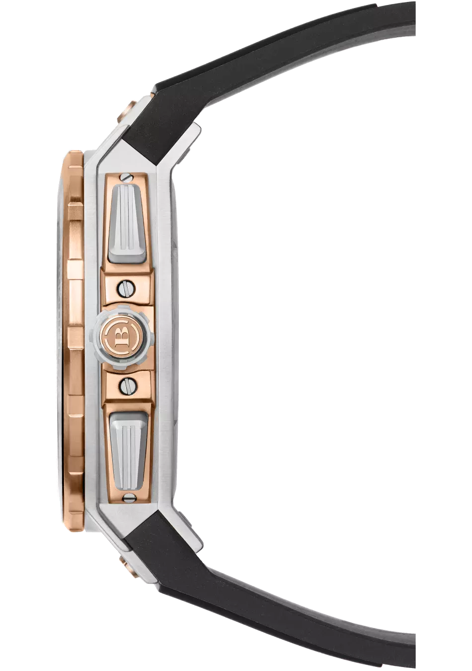 Brera Milano Orologio Granturismo GT2 Uomo | Cronografo Quarzo 45mm | Cassa Acciaio/Oro Rosa Quadrante Bianco | Cinturino In Gomma Nera