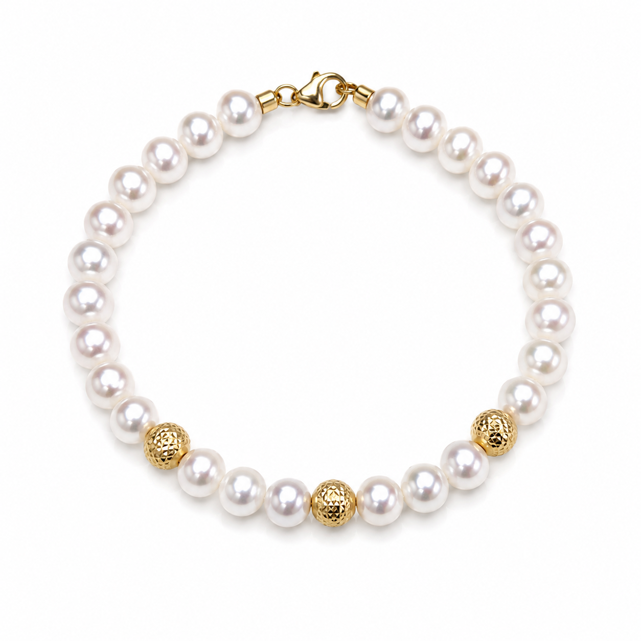 Ellegi Gioielli | Bracciale di perle con 3 sfere in oro bianco disco ball