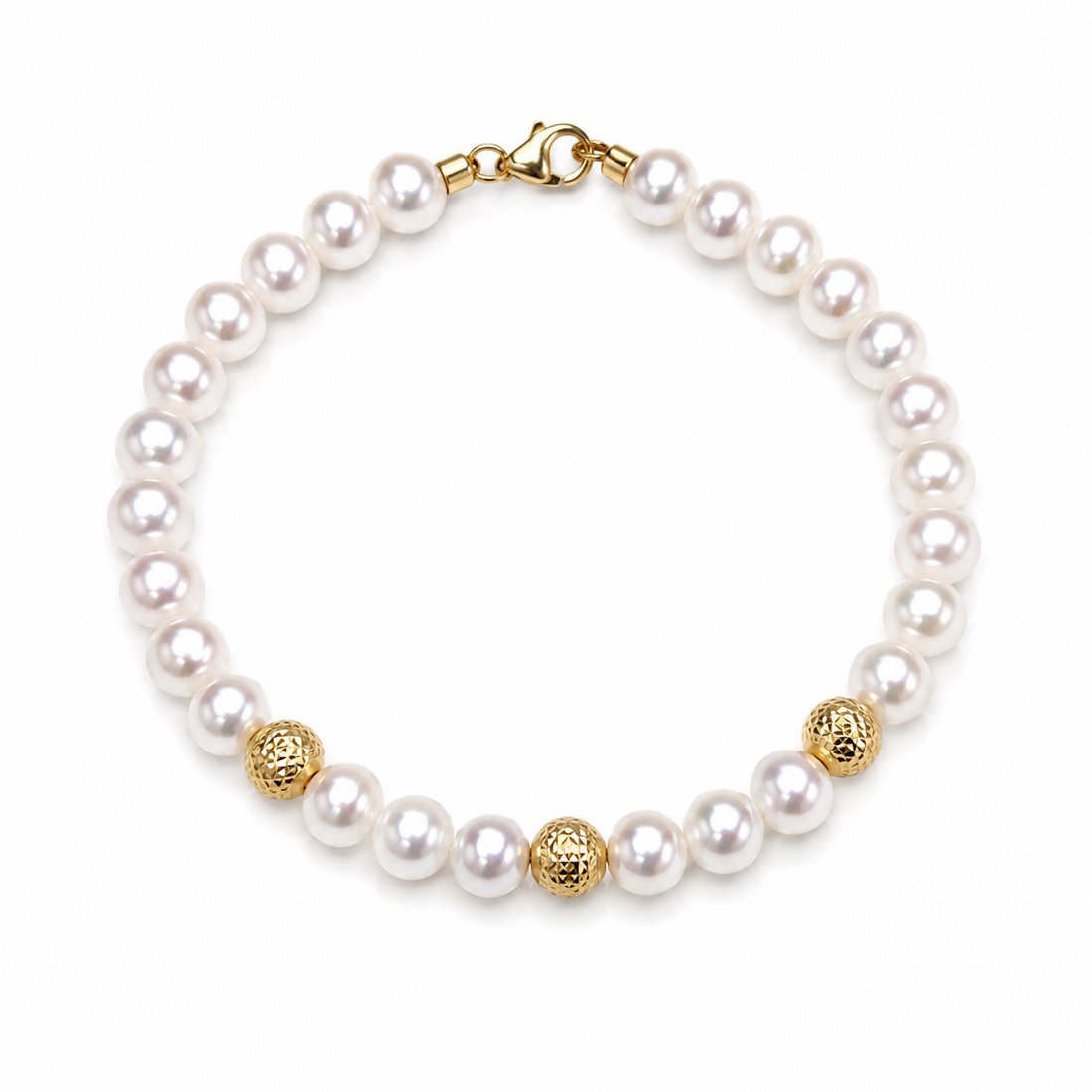 Ellegi Gioielli | Bracciale di perle con 3 sfere in oro bianco disco ball