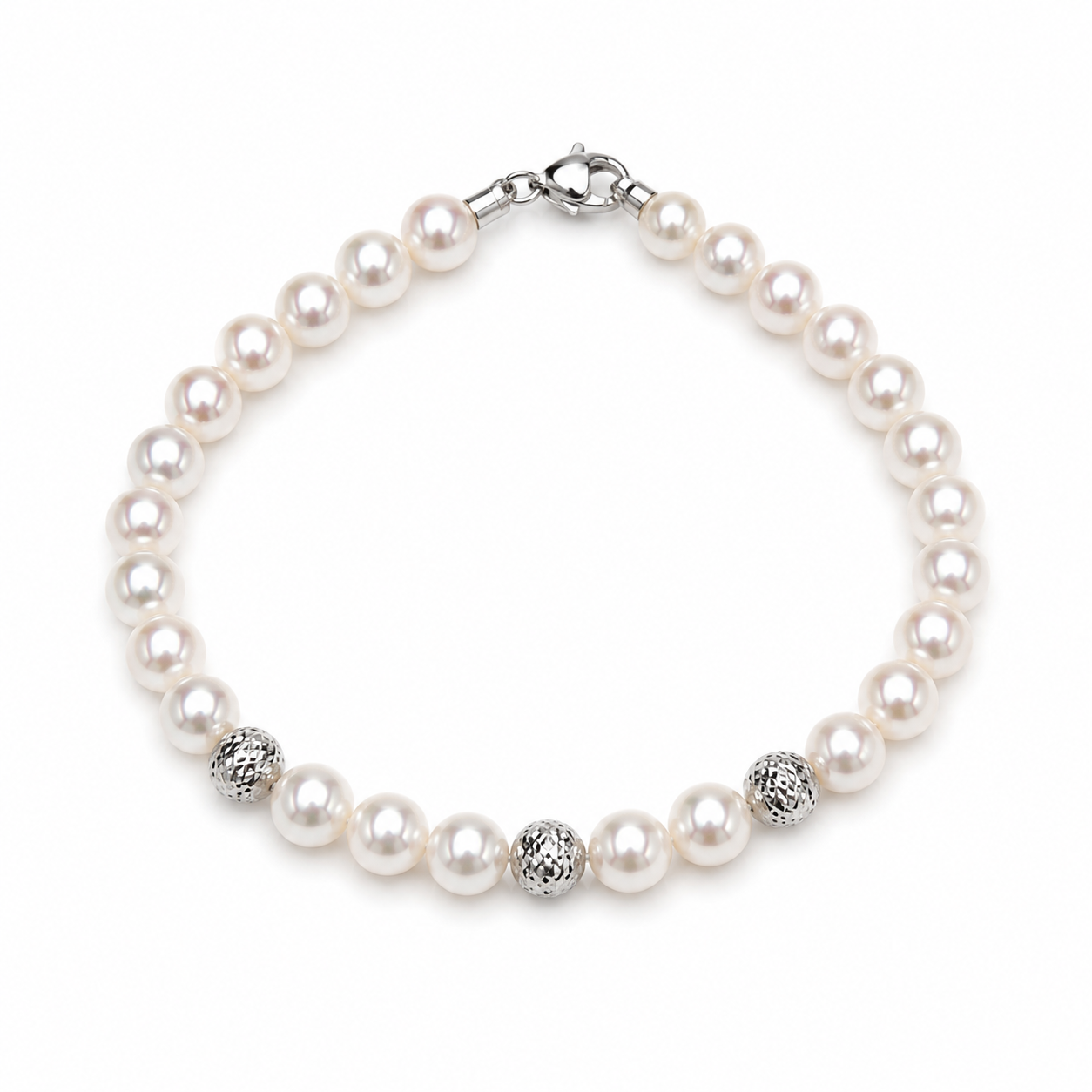 Ellegi Gioielli | Bracciale di perle con 3 sfere in oro bianco disco ball