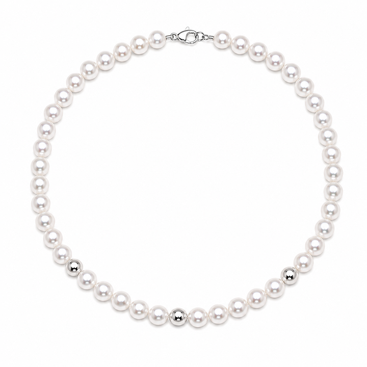 Ellegi Gioielli | Collana di perle con 3 sfere lisce in oro bianco