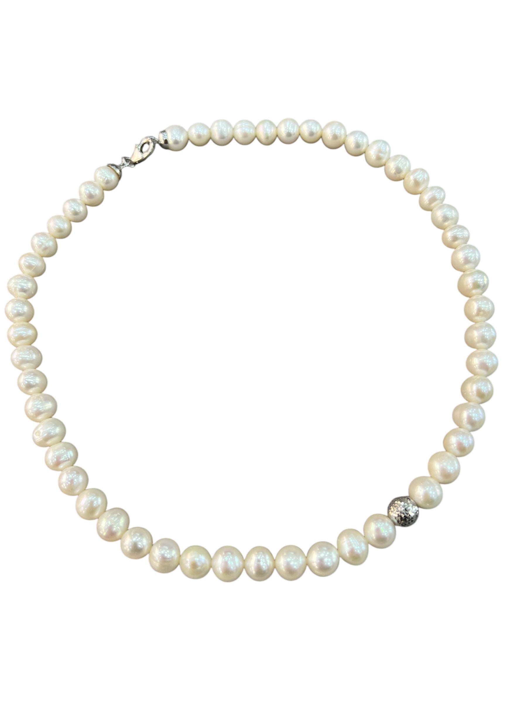 Ellegi Gioielli | Collana di perle con sfera in oro bianco disco ball