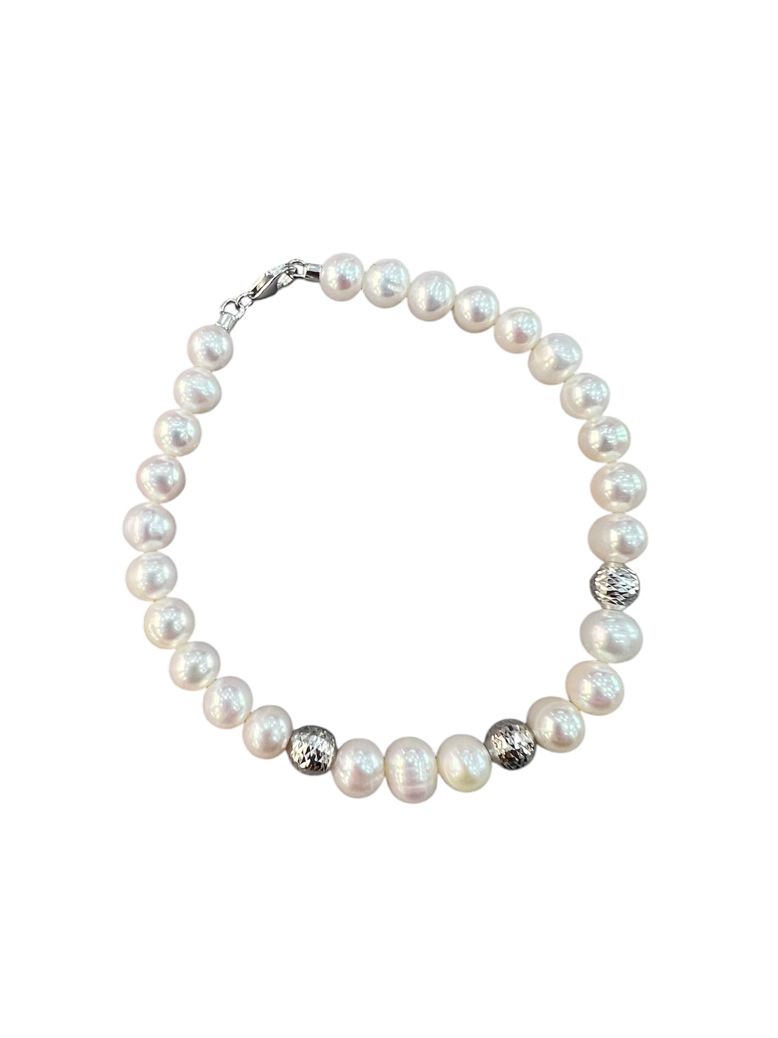 Ellegi Gioielli | Bracciale di perle con 3 sfere in oro bianco disco ball