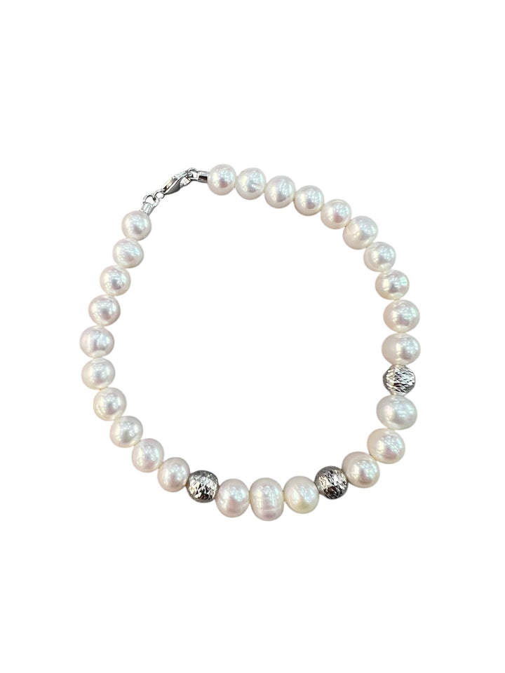 Ellegi Gioielli | Bracciale di perle con 3 sfere in oro bianco disco ball