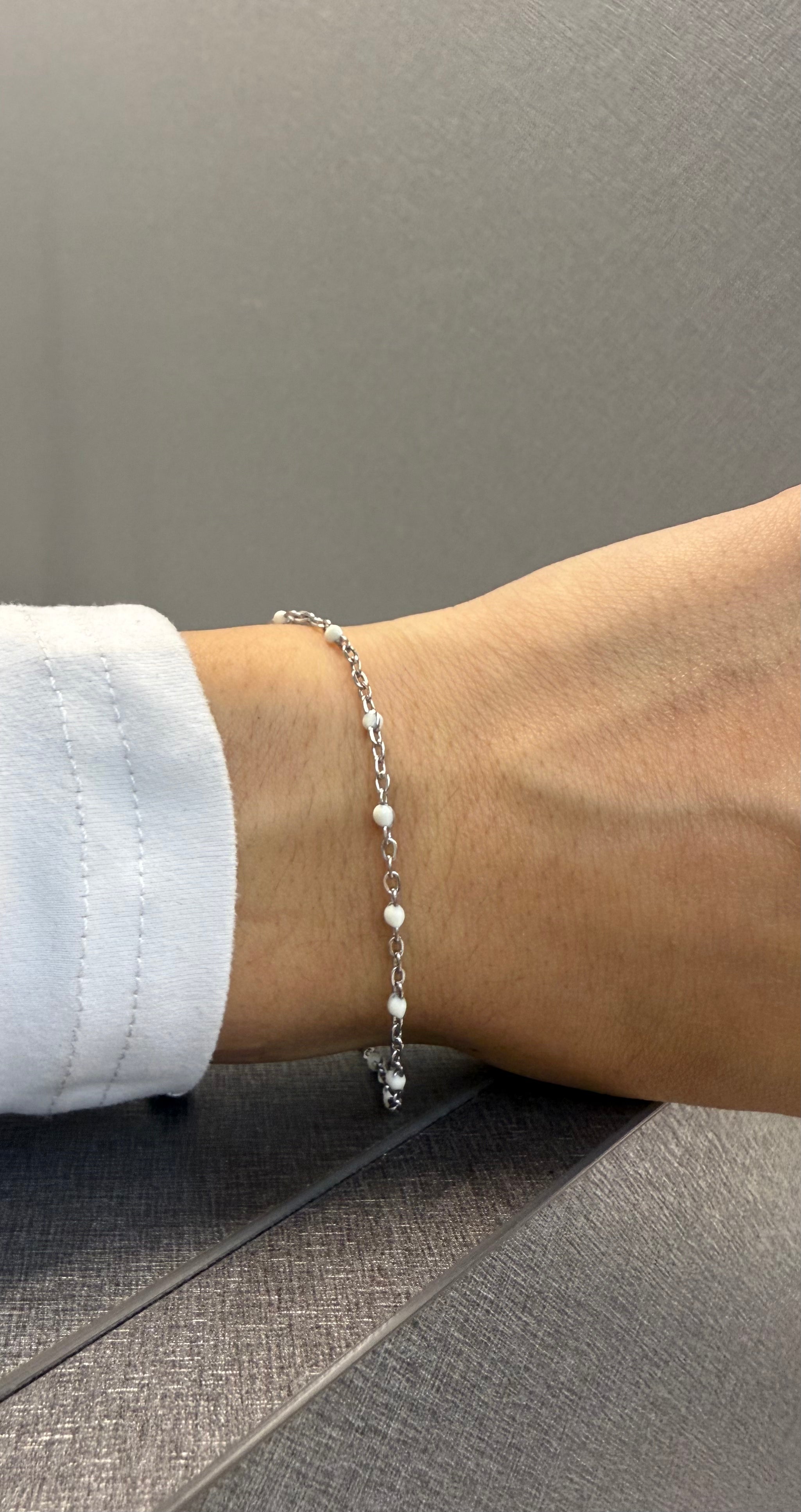 Ellegi Bijoux | Bracciale saldato maglia con sfere bianche