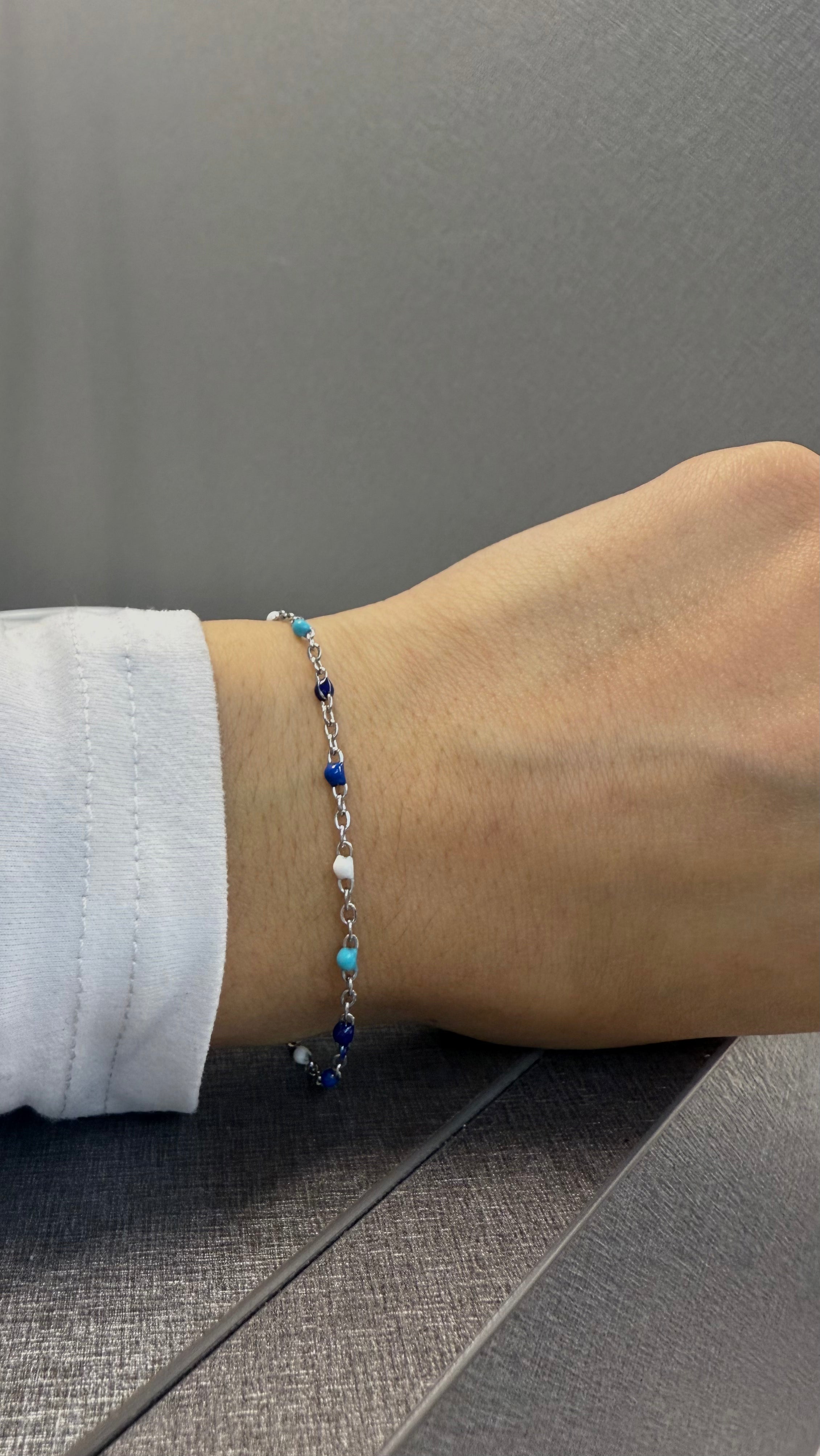 Ellegi Bijoux | Bracciale saldato maglia con sfere blu, azzurre e bianche