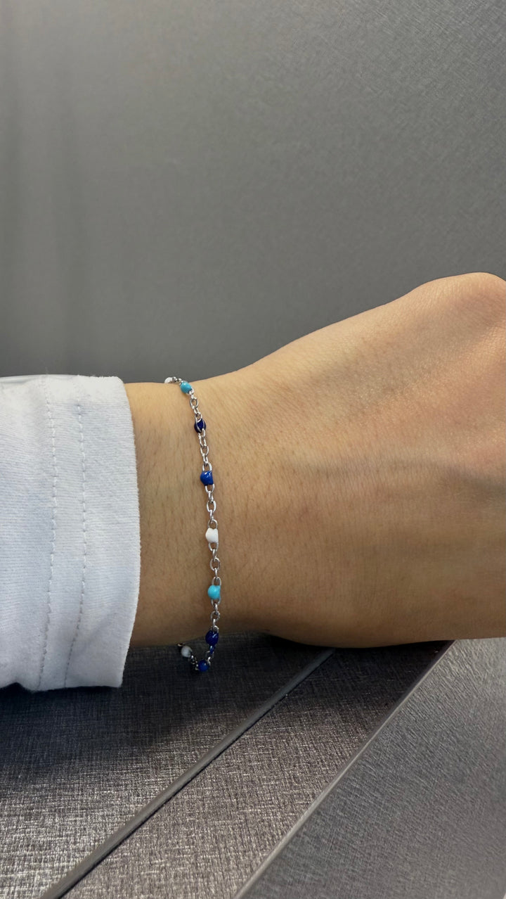 Ellegi Bijoux | Bracciale saldato maglia con sfere blu, azzurre e bianche