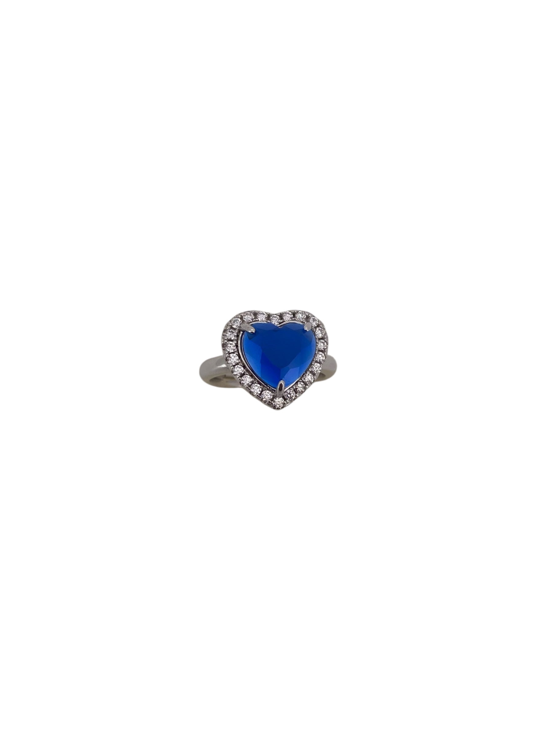 Ellegi argento | Anello cuore blu in argento con zirconi