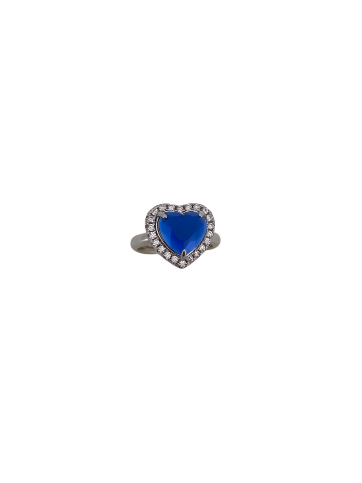 Ellegi argento | Anello cuore blu in argento con zirconi