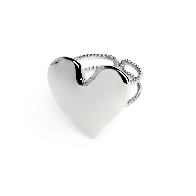 Marlù | Anello doppia fascia con cuore irregolare martellato