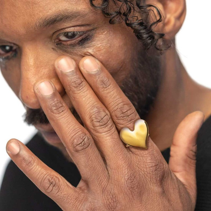 Marlù | Anello doppia fascia con cuore irregolare martellato