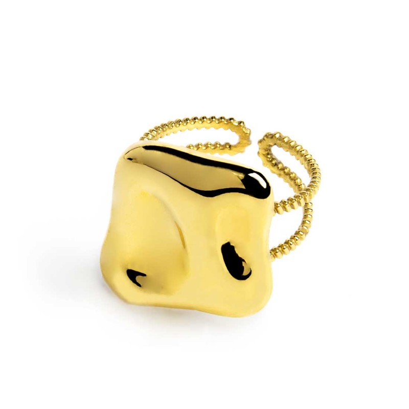 Marlù | Anello doppia fascia con quadrato irregolare martellato