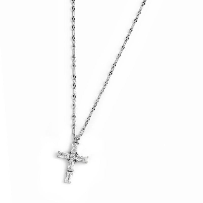 Marlù | Collana croce pendente con cristalli baguette