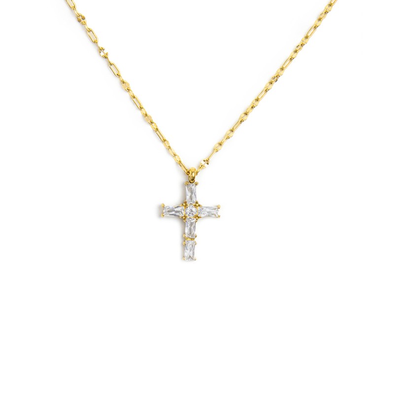 Marlù | Collana croce pendente con cristalli baguette