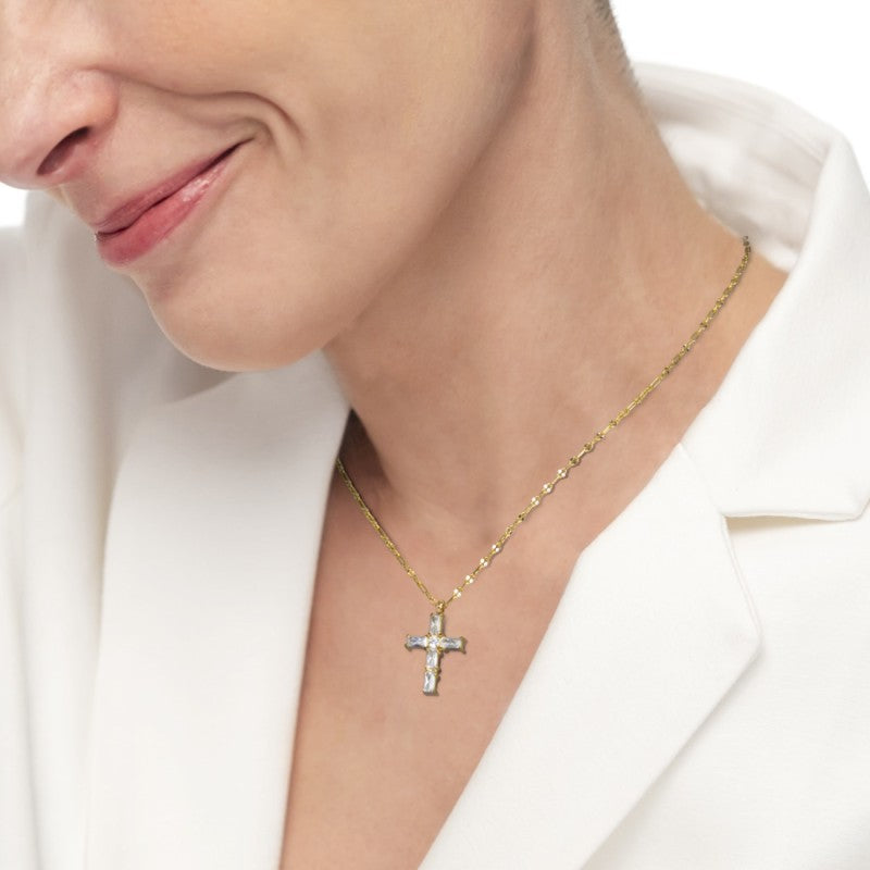 Marlù | Collana croce pendente con cristalli baguette