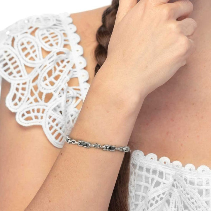 Marlù |Bracciale catena marine con elementi acciaio e ceramica sfaccettata nera lucida