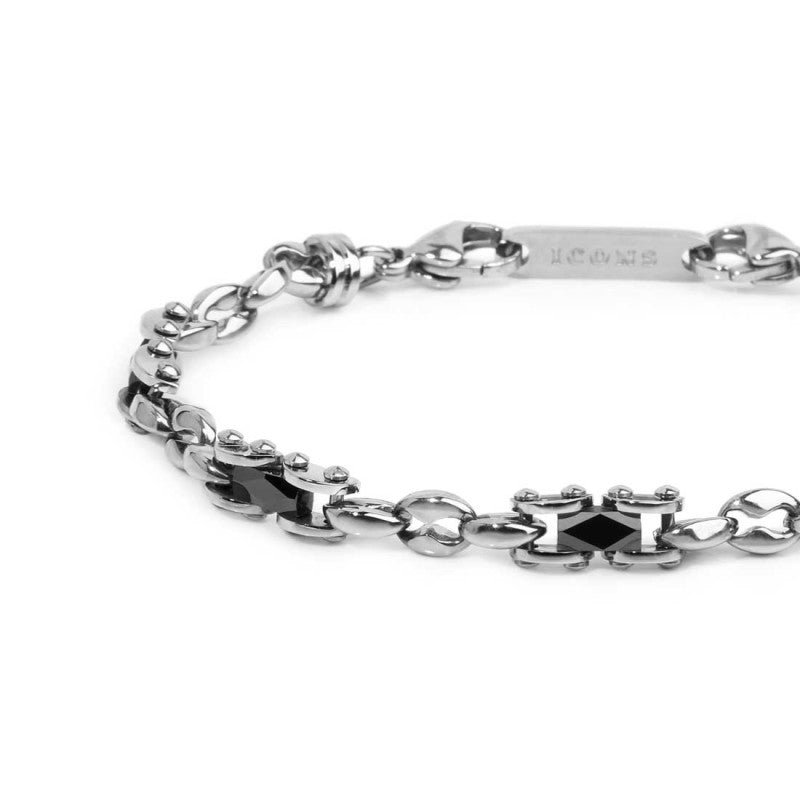 Marlù |Bracciale catena marine con elementi acciaio e ceramica sfaccettata nera lucida