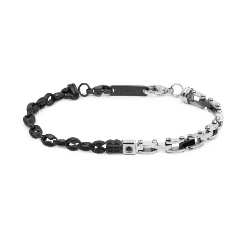 Marlù | Bracciale catena marine e catena con elementi in acciaio e in ceramica sfaccettata nera lucida